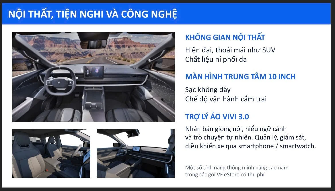 Nội thất và trang bị công nghệ VinFast VF Wild Comfort